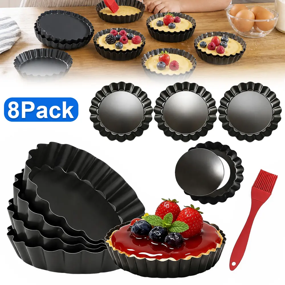8-Pack 4-in Sturdy Nonstick Mini Tart Pans with Removable Bottom, Fluted Side Kitchen Bakeware for Pies, Fruit Desserts, Oil-Easy Release Baking Tins & Molds, Metal