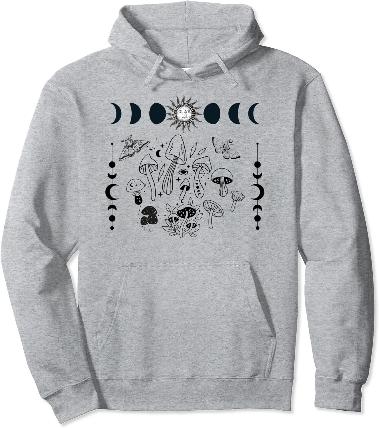 Cottagecore Celestial Boho Mystical Sun Luna Moth Mushroom Pullover Hoodie - Jacobjbt Shop 68B0BV9CL6DT