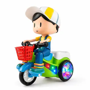 Musical Tricycle Toy for Toddlers, Light Up Moving Bike Toy with Music, Colorful Wheels, Basket & Automatic Walking Action, Interactive Baby Toy Gift for Boys Girls