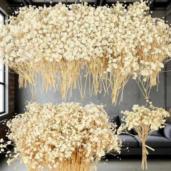Cream White Dried Baby's Breath Bulk (90pcs Mini Gypsophila) - Long-Lasting Decorative Flowers Bouquet, Preserved Real Flowers for Wedding Decor, Aesthetic Room Decoration, Gift Boxes, Boho Home DIY Crafts