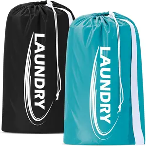 2 Pack XL Laundry Bag with Strap,Heavy Duty Travel Laundry Bag,Rip-Stop Dirty Clothes  Bag with Drawstring,Easy Fit a Laundry Hamper or Basket Travel Essentials