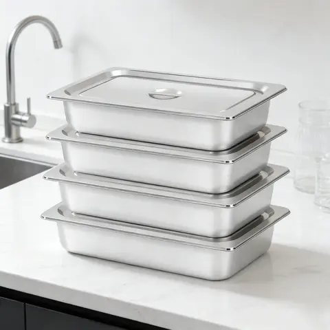 CNCEST 4-Piece Stainless Steel Steamer Steam Table Pan Kit - 3.94" Deep, 2.38gal Lidded Metal Casserole Dishes for Commercial Cookware, Kitchen Supplies & Storage Organization