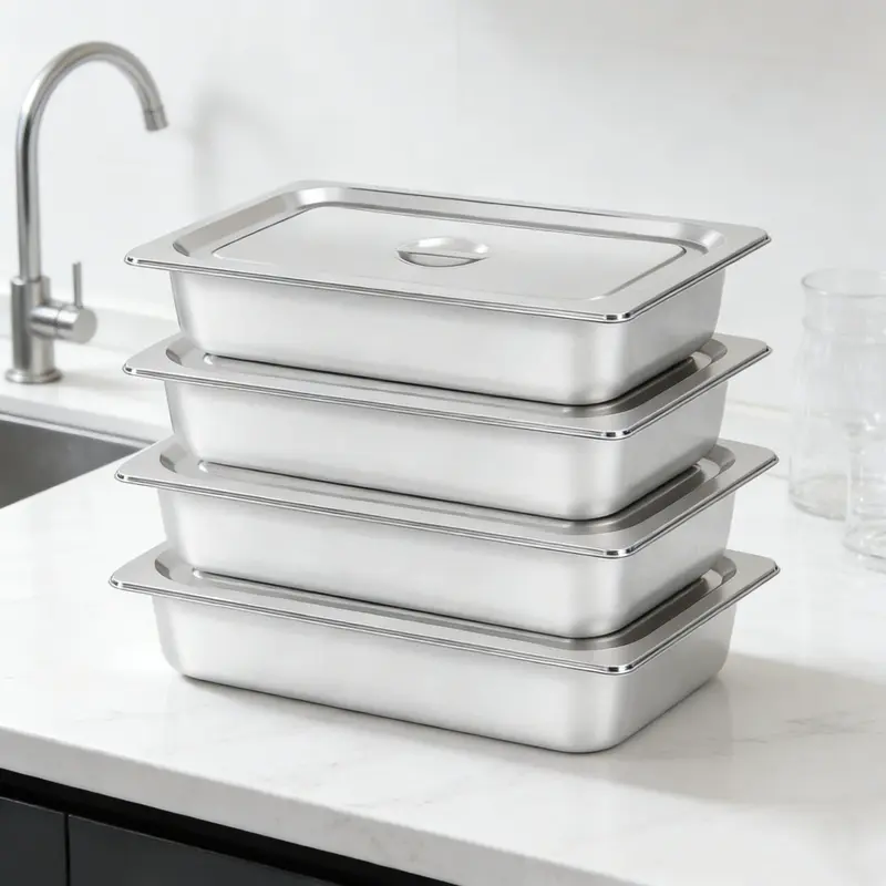 CNCEST 4-Piece Stainless Steel Steamer Steam Table Pan Kit - 3.94" Deep, 2.38gal Lidded Metal Casserole Dishes for Commercial Cookware, Kitchen Supplies & Storage Organization