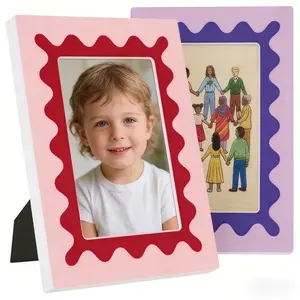 Wave Pattern UV Painted Photo Frame, Wooden 4x6 Inch, Standing/wall Mountable, Kids Room Decoration, Bedroom Decor