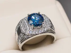2 Carat Diamond Cut Dark Blue Fire Moissanite Channel Set Men’s Ring Sterling Silver 925 Handmade VVS1 USA Moissanite Engagement Ring Gift for Him