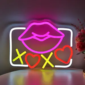 1pc XOXO Lips Kiss LED Decorative Neon Sign Light - Lipstick Tube with XOXO Letters & Lips - Wall-Mounted Plug-in Modern Mood Lighting for Bedroom, Bar, for Man Cave, Wedding