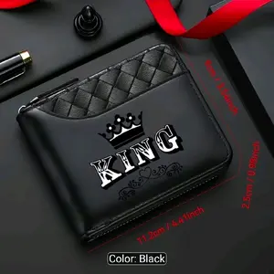 Luxurious Men'S Wallet with KING Emblem  - Black Crocodile-Textured Faux Leather, Elegant Zipper Closure And Star-Embossed Shield Logo, Ample Card Slots for Delicate Storage, Fashion Accessory, Ideal Gift for Father'S Day