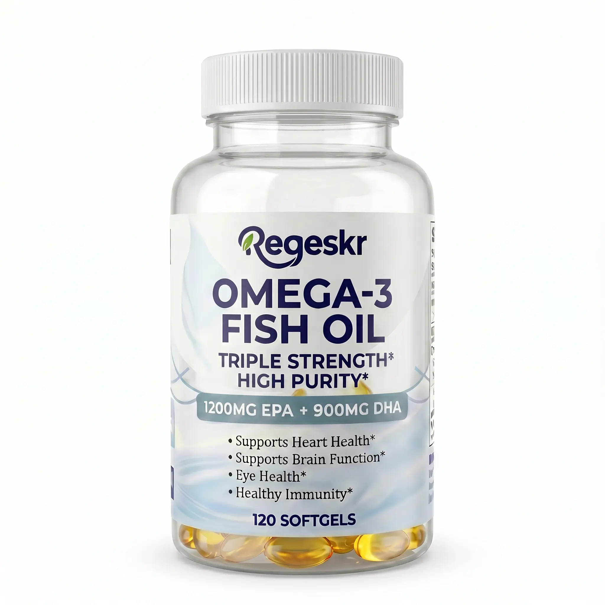 Regeskr Triple Strength Omega-3 Fish Oil – 2100mg Total Omega-3s (1200mg EPA + 900mg DHA) High Purity Supplement – Supports Heart Health, Brain Function, Eye Health & Healthy Immunity – 120 Softgels / 60-Day Supply
