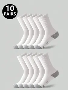 10 Pairs Men's Arch Support Compression Crew Socks, Sporty Striped Design, Breathable Mid-Calf Socks for Running and Hiking