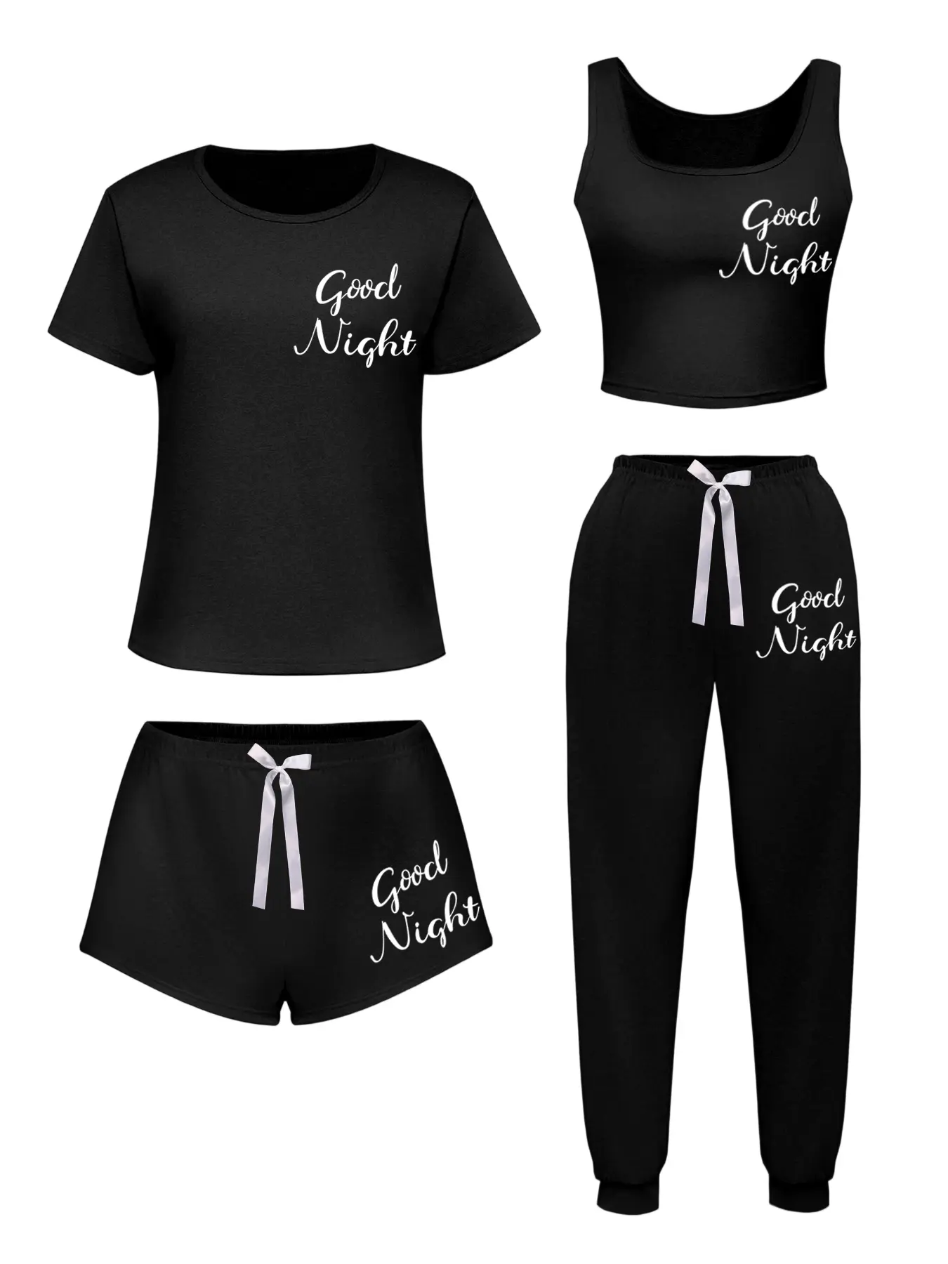 Women's Four-Piece Short Sleeve Summer Set New Simple Slim Fit Comfortable Casual Letter Print Wearable Homewear
