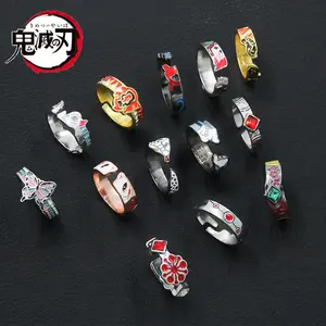 Demon Slayer Series Cosplay Ring Kimetsu No Yaiba Metal Enamel Open Adjustable Finger Ring for Women Men Anime Accessories