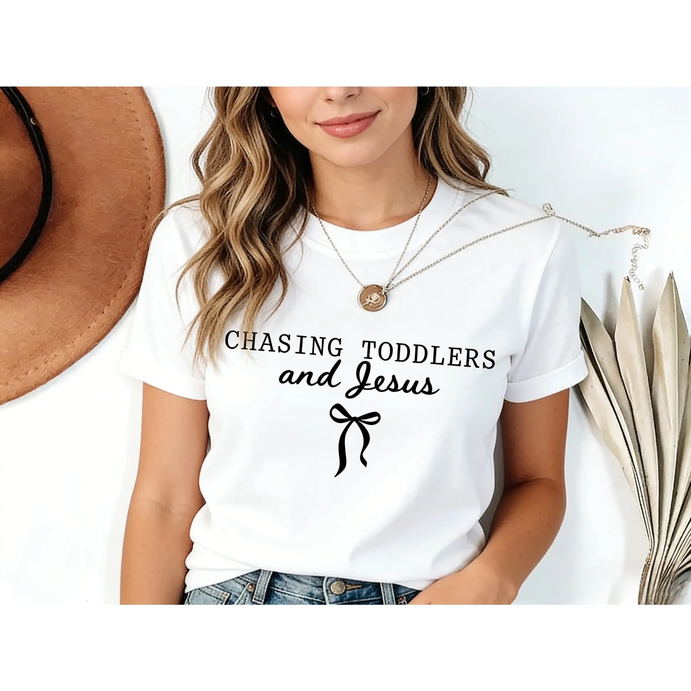 Comfort Colors Chasing Jesus and Toddlers Coquette TShirt,Christian Teacher T-Shirt, Aesthetic Faith Based Bow Tee, Christian Mom Gift, Beachy Tee,Teacher Tee