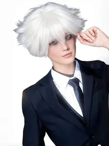 Men's Short Synthetic Fiber Straight Wig, Heat Resistant, Perfect for Anime Cosplay and Daily Wear, Ideal Party Accessory