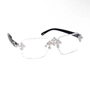 Gold/Silver Triple Cross ICED-OUT Black Temples Non-Prescription Glasses
