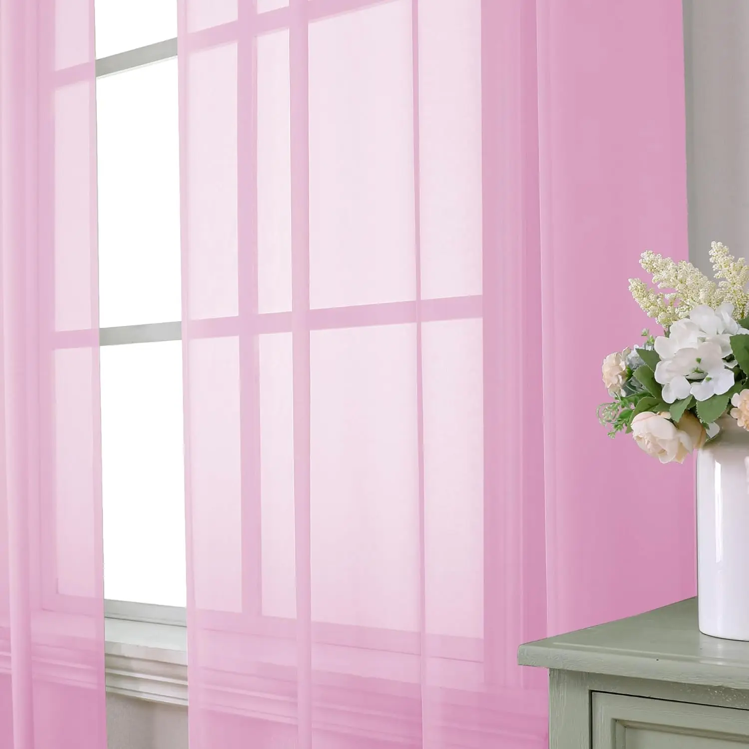 Light Pink Sheer Curtains 84 Inches Long 2 Panels Set, Semi Transparent Voile Rod Pocket Sheer Window Drapes for Bedroom Bed Canopy Living Room Dining Wedding Party Backdrop, 40W x 84L inch