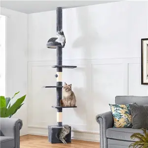 Multilevel Floor to Ceiling Cat Tree with 4 Perches, Dark Gray