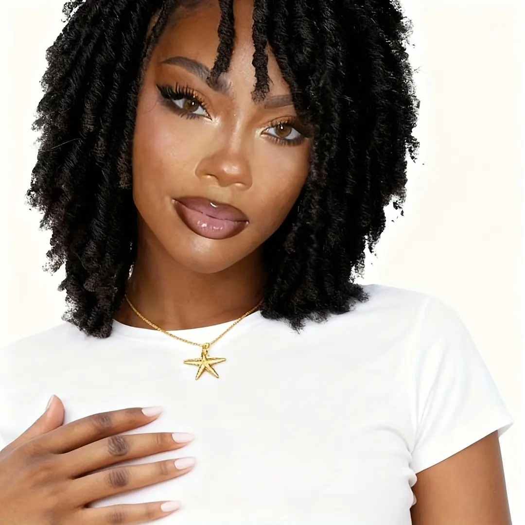 WOOLOOK HAIR Christmas Dreadlock Wig Short Twist Wigs for Black Women and Men Afro Curly Synthetic Wig Faux Locs Braided Crochet Hair Wigs (1B)