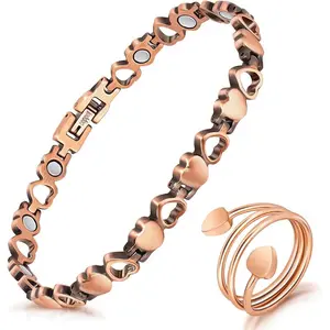 Magnetic Copper Bracelets for Women Lymph Detox Magnetic Bracelets, 100% Solid Pure Copper Bracelet with 3500 Gauss Magnets & Lymphatic Drainage Ring with Adjustment Tool