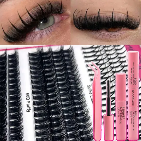 Mikiwi False Lashes Spikes Lash Extensions Russian Lash Clusters Spiky Individual Eyelashes Map 60D 80D 100D DIY Wispy Volume Soft Cluster Eyelash Extensions 304 Pcs D-Curly Cluster Lashes Hybrid Eyelash Cluster 11-18MM With Lash Tools Gift
