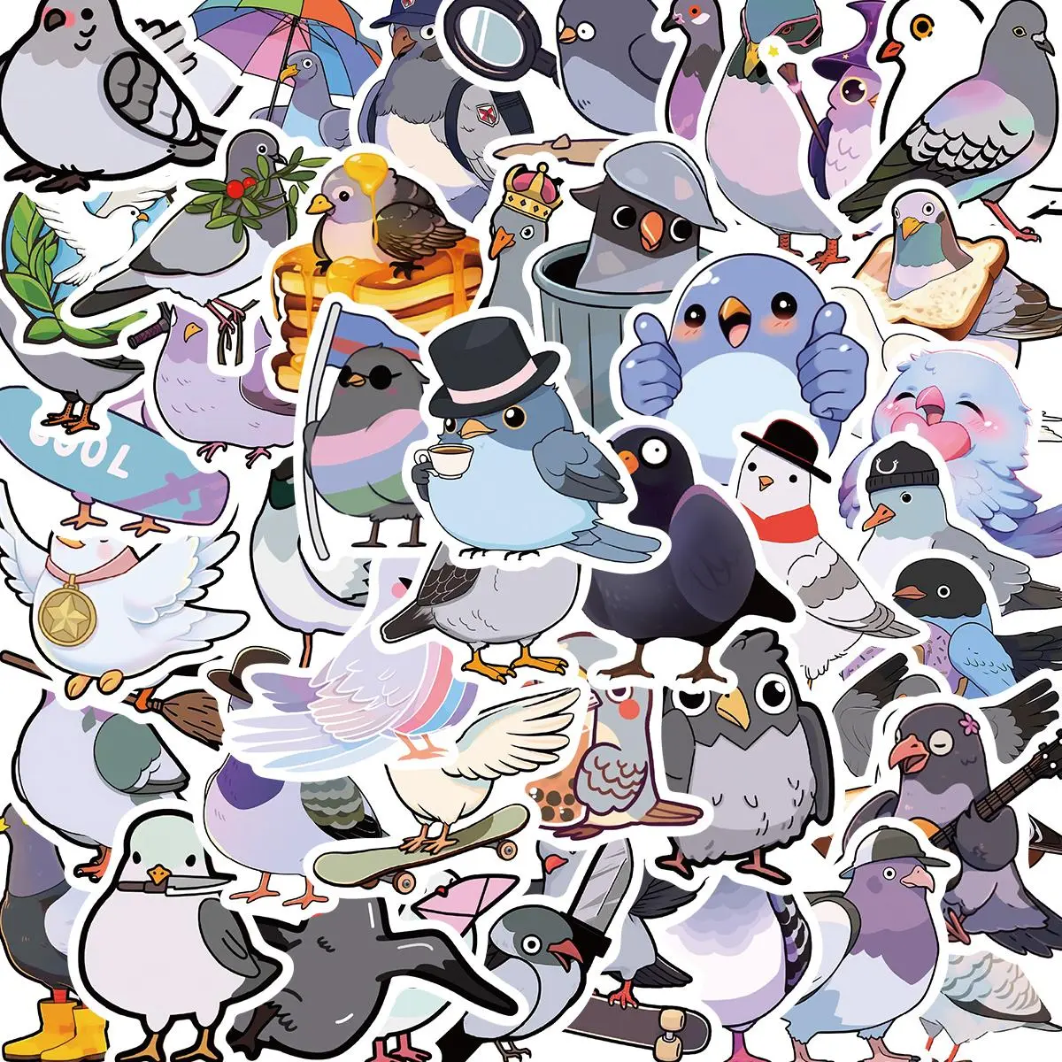 Cute Cartoon Pigeon Pattern Sticker, 50pcs/set Self Adhesive Decor Paper, Decor Sticker for Gift Greeting Card Water Bottle Laptop Phone, Stickers For Scrapbooking