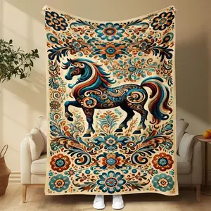 Vintage Trendy Horse Pattern Blanket, Soft Comfortable Throw Blanket, Cool Bedroom Bedding Blankets, Warm Napping Blanket for Home Office Travel Camping,Thin Blanket Dream Workshop
