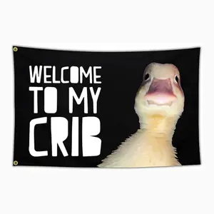 Welcome to My Crib Duck Flag 3x5 Feet Fun Tapestry Banner, Bedroom Room Men College Dorm Cool Meme Poster Wall Art Decor Decoration Wall Hanging Tapestry