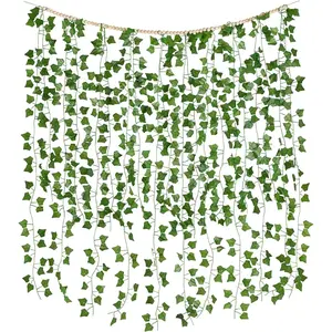 Vines for Bedroom Wall Decor Artificial  Leaves with  Beads Set Indoor Greenery Ivy Garland for Living Room Apartment Christmas Wedding Party Teen Girl Room
