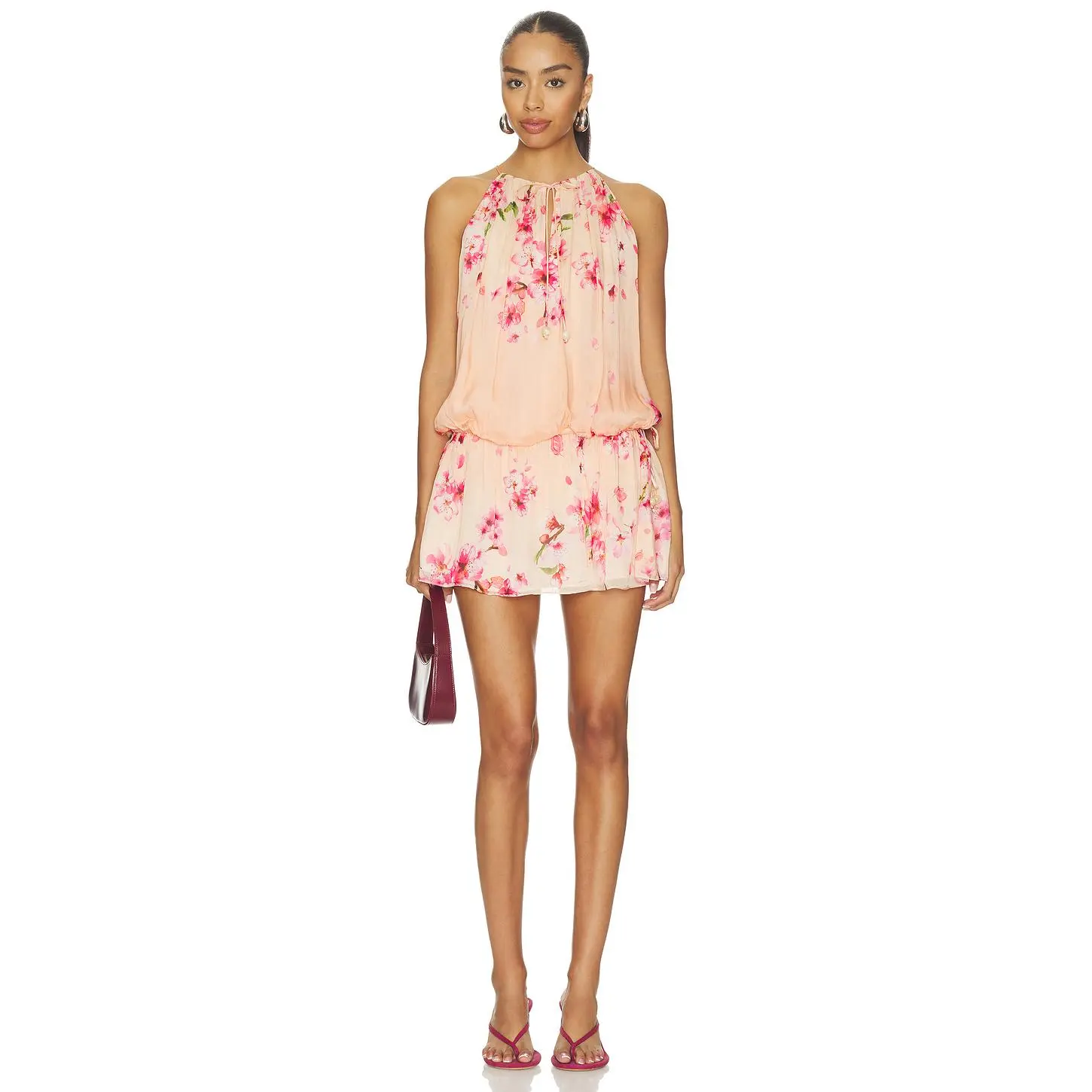 ROCOCO SAND Halter Blouson Mini Dress in Peach Ombre