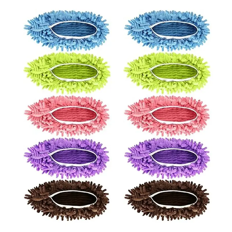 5 Pairs (10 Pieces) Microfiber Mop Slippers - Soft, Machine-Washable, Reusable Cleaning Shoes for Floor Care - Ideal for Home, Kitchen, and Office - Suitable for Any Floor and Various Floor Types