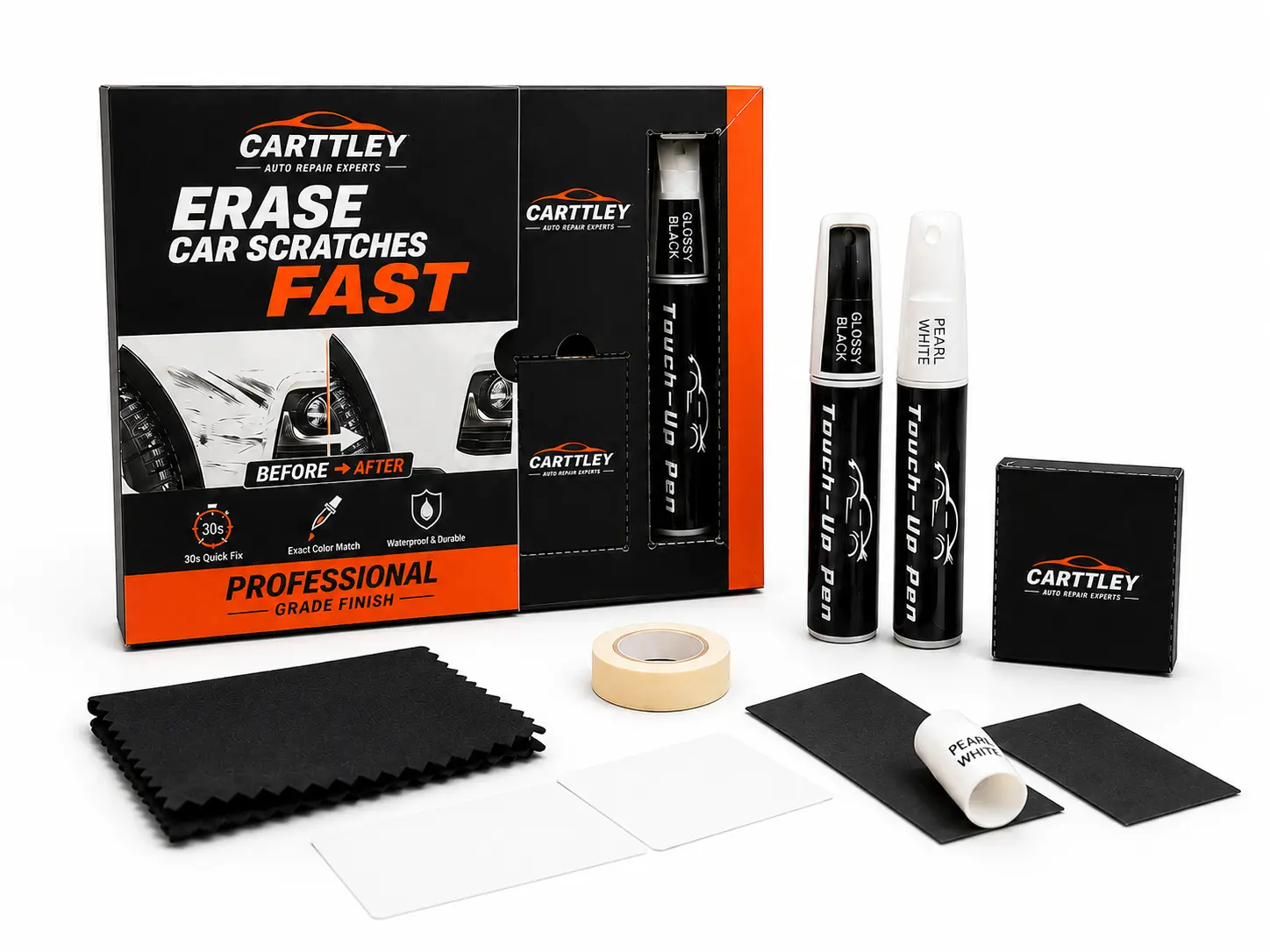 Car scratch repair pen, car touch-up paint pen, professional car paint scratch repair tool, universal car touch-up paint pen suitable for repairing minor scratches, chipped paint, and paint imperfections (black and white).