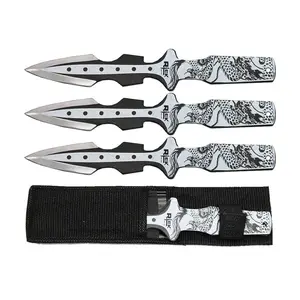 6.5-Inch Black Dragon Print Fixed Blade Knife Set with Nylon Sheath Fixed Blade Knife Set 3pcs Fruit Knives Outdoor Kitchen Tool | Durable Sharp Cutting Set