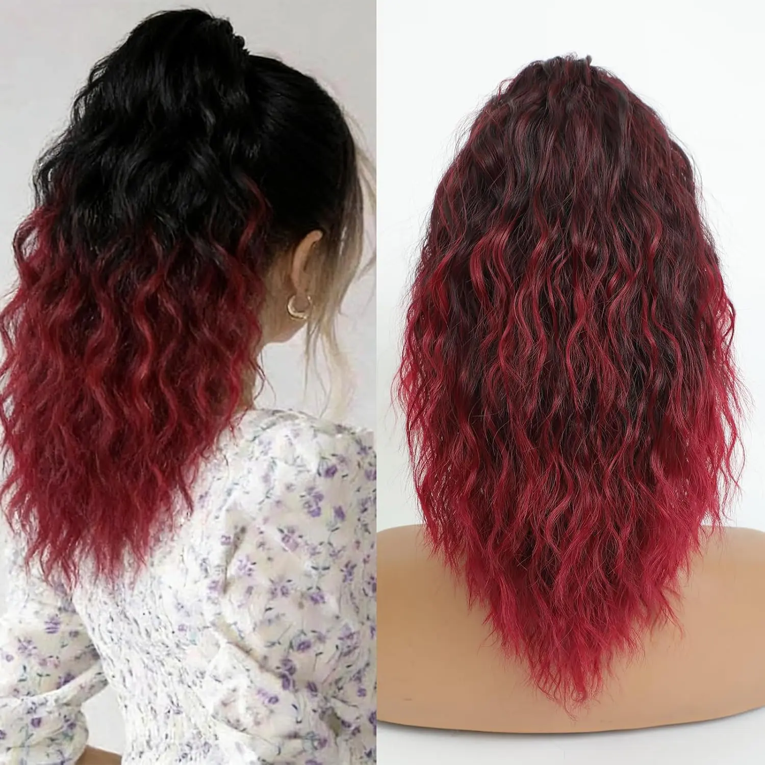 Women's Synthetic Fiber Claw Clip Hair Extensions, 18 inch Extensions - Wavy Texture, Heat Resistant, Fluffy Look, Volume-Enhancing for Ponytail Hairstyles, Party & Daily Use to Add Charm to Your Style