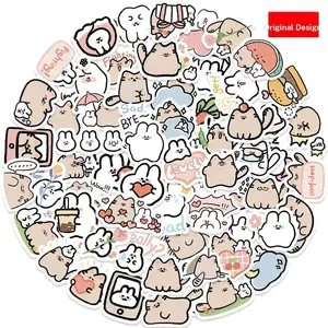 60pcs Creative Cat Rabbit Original Hand-drawn Doodle Art Stickers for DIY Decoration (Cup, Tablet, Journal) - Waterproof & Removable for Kids
