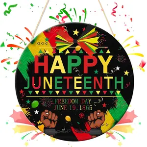 Juneteenth Decorations Door Sign African American Round Sign Happy Juneteenth Banner Yard Outdoor Hanging Decor Signs Classroom Porch Front Door Celebrate Freedom Day with 12 Inch Memorial Decor
