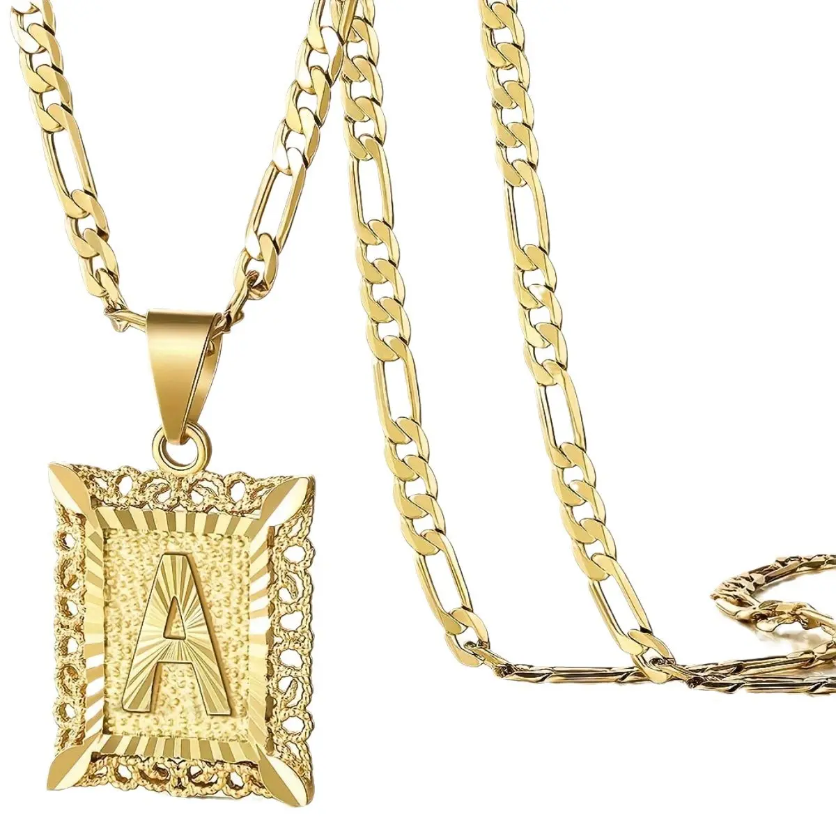 Alphabet Necklace - Personalized Initials 26-Letter Pendant, European & American Style Thick Chain Collarbone Accessory for Men & Women, Gold Chain Necklace