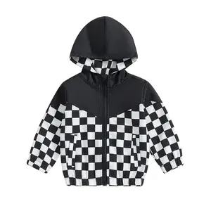 Checkerboard Jacket Toddler Girl Boy Hoodie Coat Zip Up Hooded Sweatshirt Long Sleeve Coat Winter Clothes Outerwear