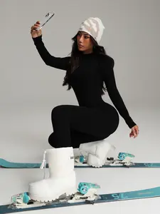 Women's Winter Warm Fleece Bodysuit, Zipper Skinny Jumpsuit for Yoga Fitness Dance Cycling Pilates Skiing Training Sporty Comfy Jumpsuit