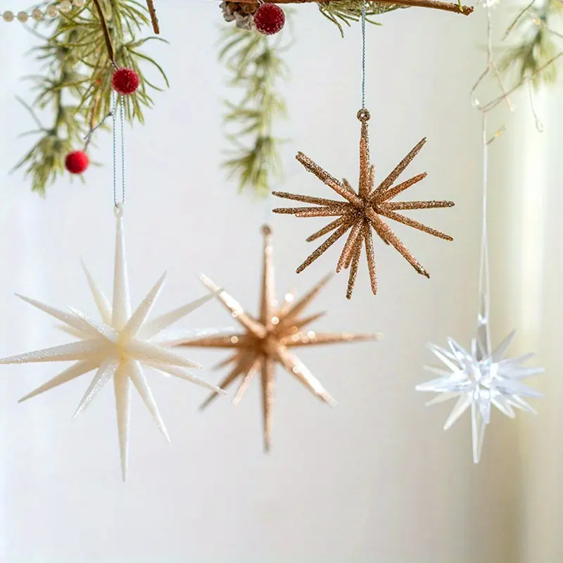 Guopei02 5Pcs Christmas Tree Star Ornaments, Battery-Free, Transparent Champagne and White Design
