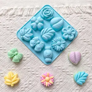 9-cavity Leaf & Flower Shaped Mold, Silicone Baking Mold, Flexible Silicone Baking Tool for Creative Desserts, Kitchen Baking Supplies, Silicone Molds
