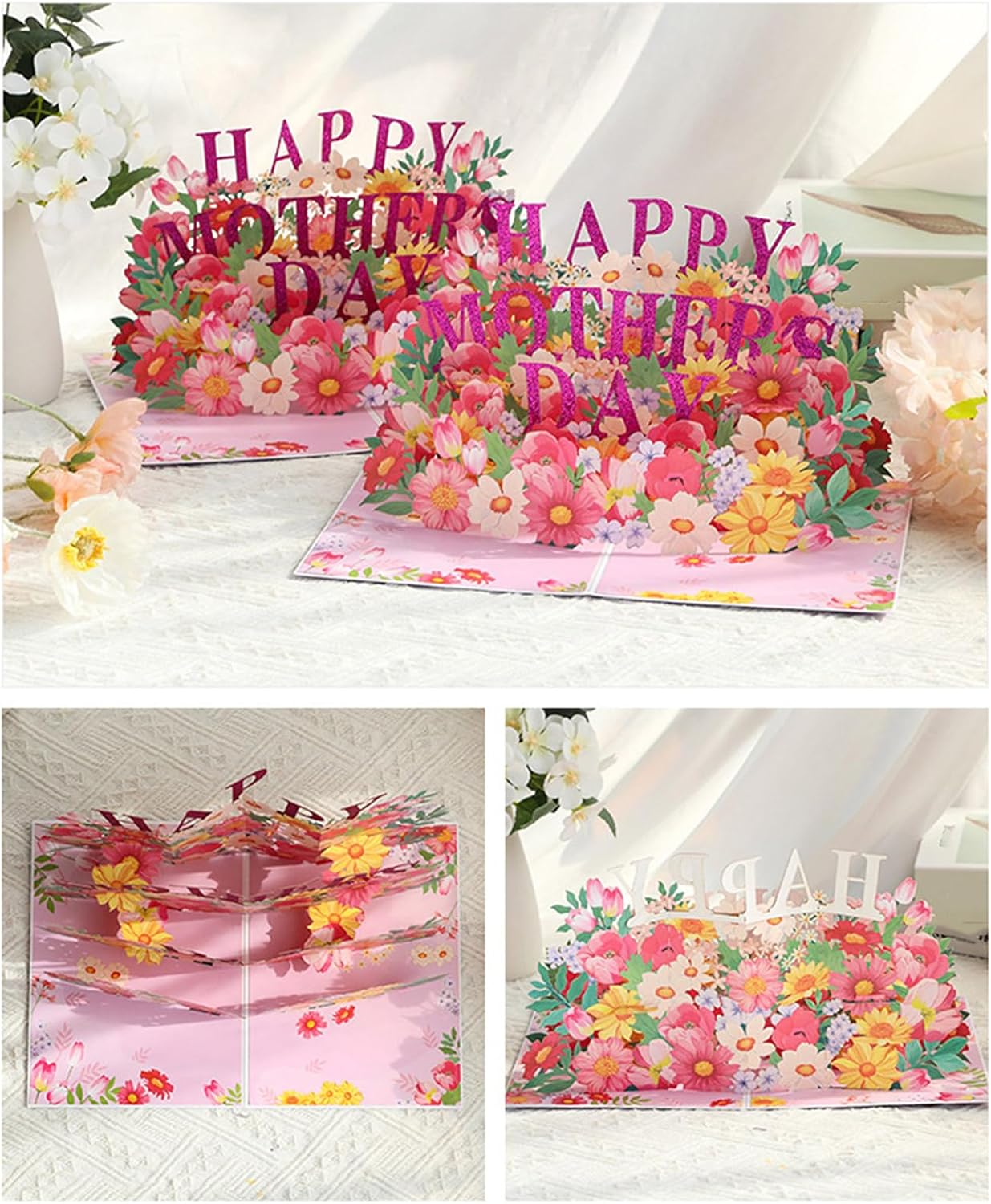 Elegant 3D Popup Invitation Card for Mother's Day Handmade Greeting with Envelope Foldable Paper Blessing Handmade Mother's Day Card