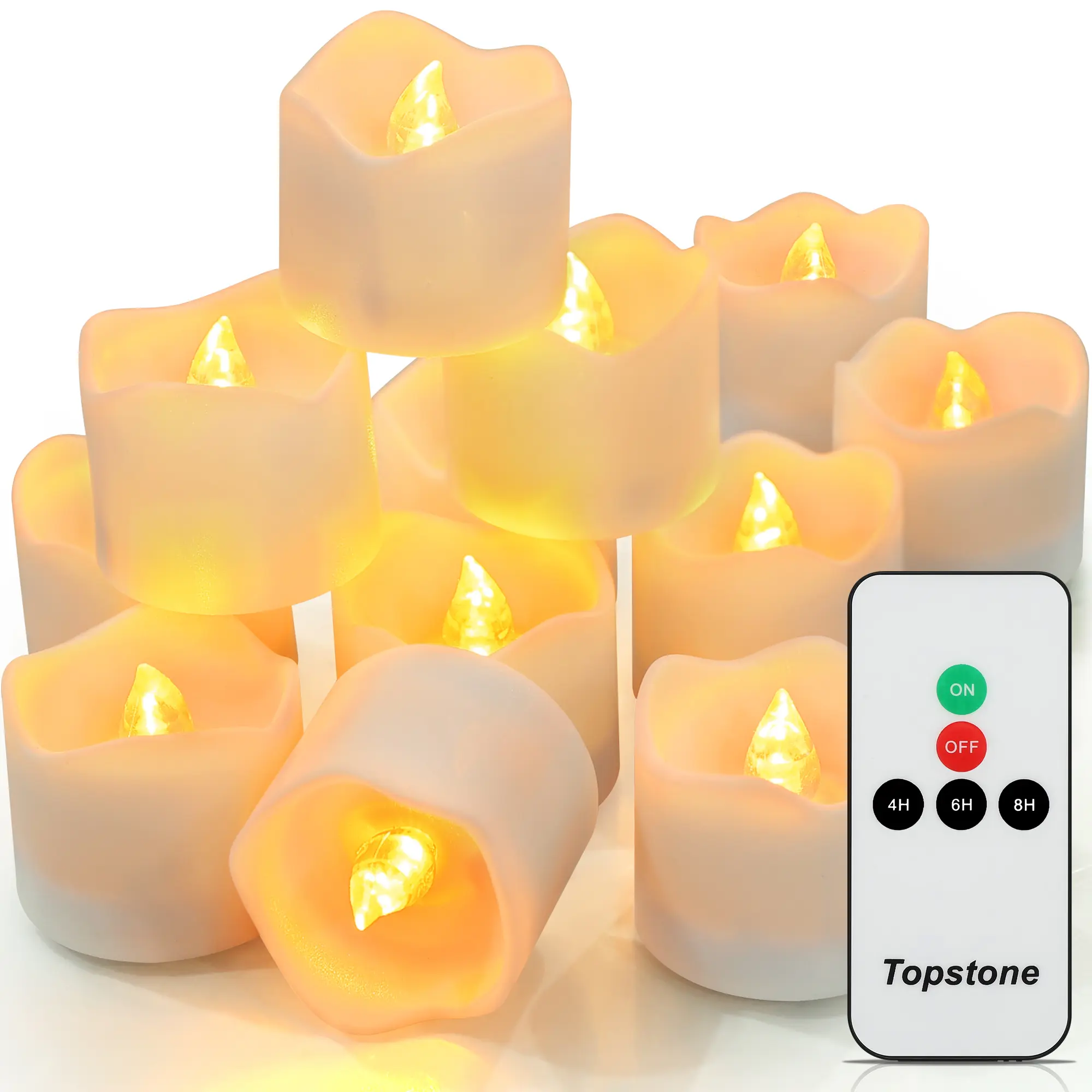 Topstone Flameless Candles,Battery Operated LED Tea Lights Candles with Remote Control and4/6/8H Timer- Set of 12,Best for Holiday and Wedding Decoration,Pack of 12,Amber Light Color candle lit Decorative Living Room