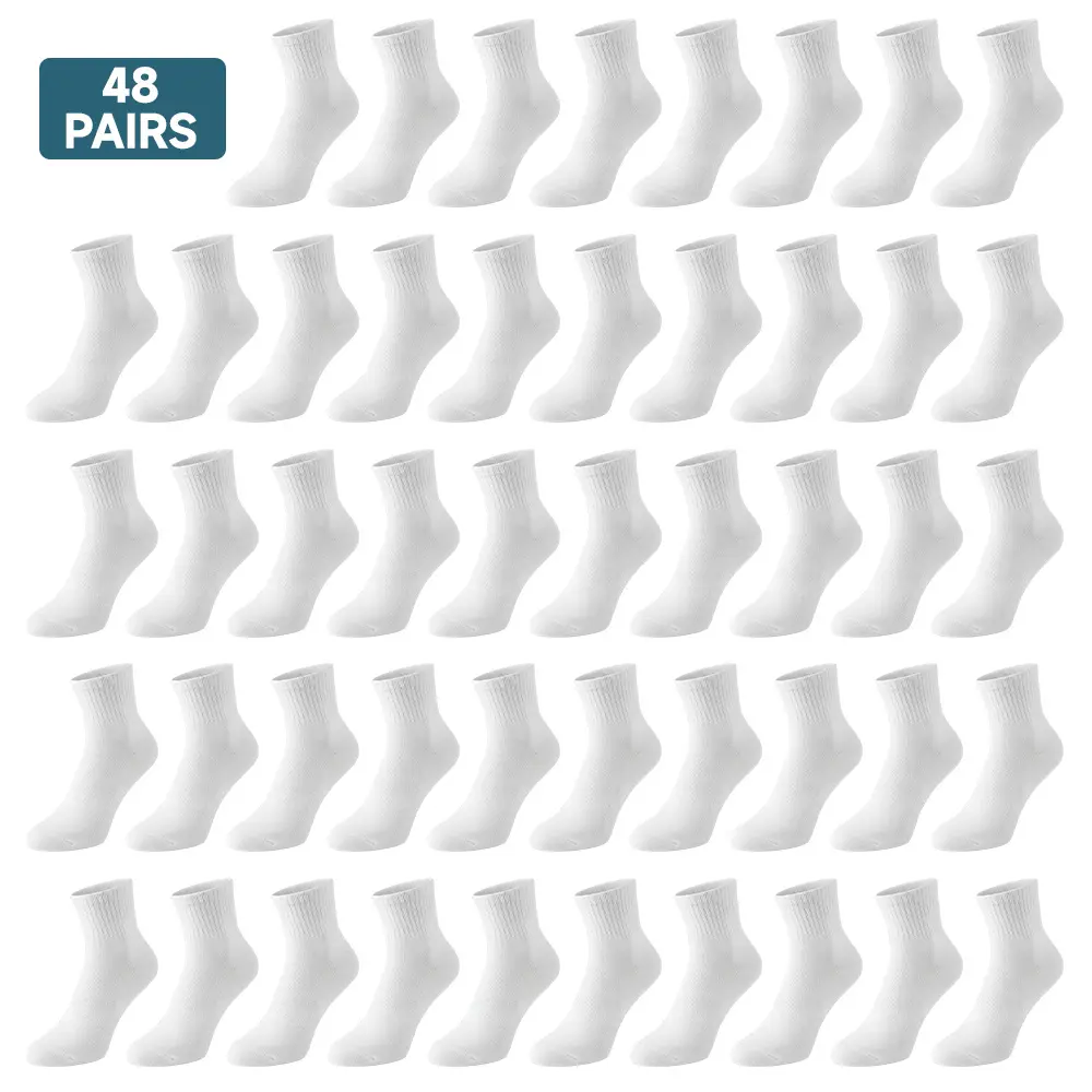 Unisex Plain Quarter Socks Bulk Pack (48 Pairs) - 1 Size Cotton Blend, Moisture Wicking, Cooling Cushioned Sole, Reinforced Heel & Toe, Breathable, Machine Washable, Quick-Drying, Stretchable - Ideal for Adults, Running, Tennis