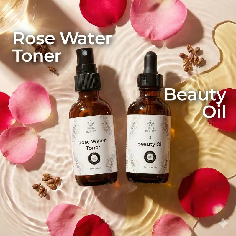 PÀTIA All Natural Organic Rose Water Toner & Beauty Oil Serums 2fl OZ Liquid Dual Set Vegan Non GMO - Skincare Comfort