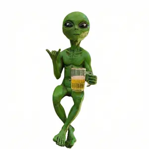 Alien Design Beer-Drinking Statue Resin Figurine with Beer Mug, Fun Humorous Outer, Space Ornament Ideal Gift for Sci-Fi Fans, Whimsical Home Decor, cool stuff for room,bedroom decor and house decor