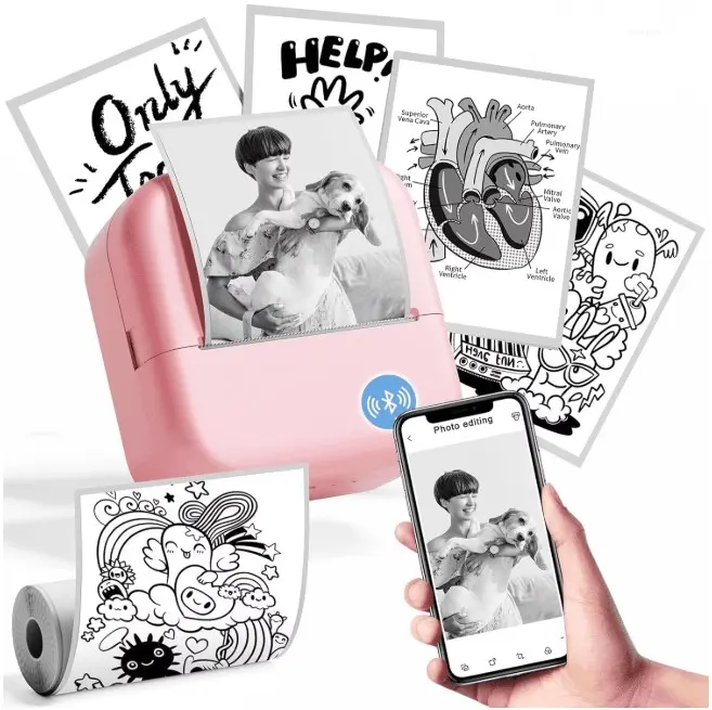 Phomemo Mini Printer,Mini Sticker Printer M02L, Mini Portable Printer, Portable Photo Printer Sticker Printer Portable Pocket Printer for Photo,Notes, Compatible with Phone Tablet, Pink