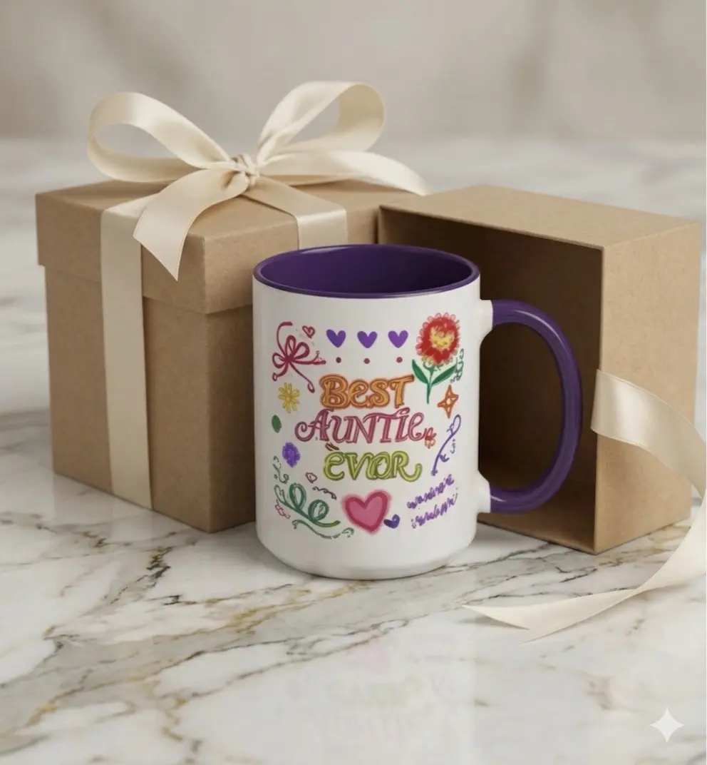 Best Auntie Ever Floral Heart Accent Ceramic Coffee Mug - 11oz Lead-Free Print, Glossy Finish Kitchen Drinkware with Handle, Reusable Washable Cup for Coffee Bar Decor
