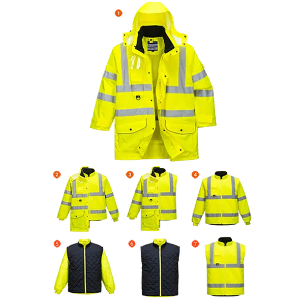Portwest US427YERS Hi-Vis 7 in 1 Jacket, Yellow - Small, Rain Jacket, Water Resistant