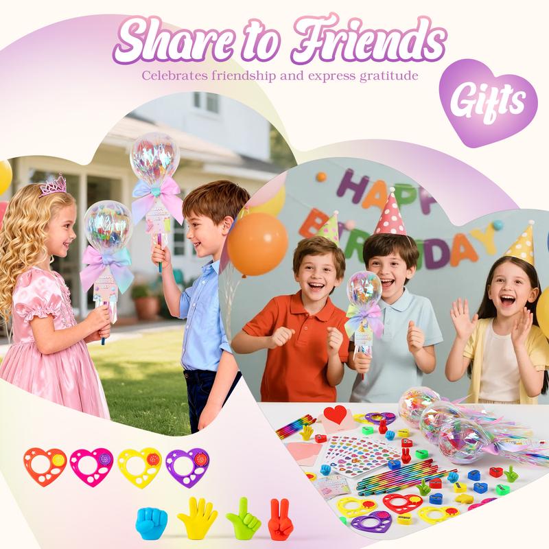 24 Pack  Valentines Day Gifts for Kids - Giant Rainbow Stationery Set with Valentine's Cards for School Classroom Class Party Favor,  Classroom School Exchange Birthday Party Gift