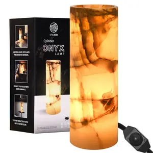 UMAID Elegant Handcrafted Onyx Marble Table Lamp (Cylinder)