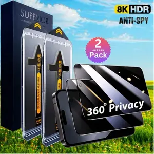 2 Pack Privacy Screen Protector for iPhone  9H Impact Absorbing GlassAnti-spy Tempered Glass HD 360° Privacy Compatible with iPhone 16 15 14 13 12 11